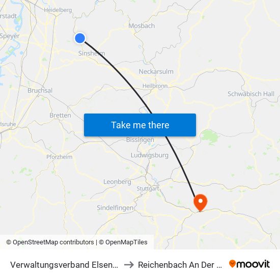Verwaltungsverband Elsenztal to Reichenbach An Der Fils map