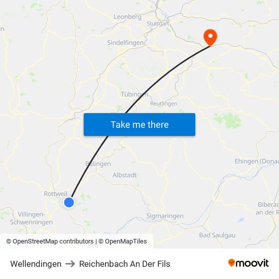 Wellendingen to Reichenbach An Der Fils map