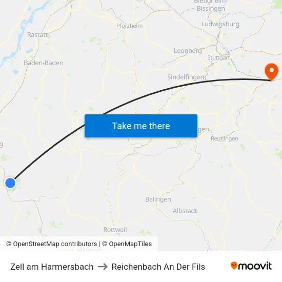 Zell am Harmersbach to Reichenbach An Der Fils map
