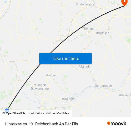 Hinterzarten to Reichenbach An Der Fils map