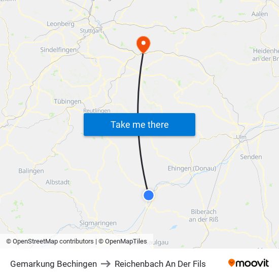 Gemarkung Bechingen to Reichenbach An Der Fils map