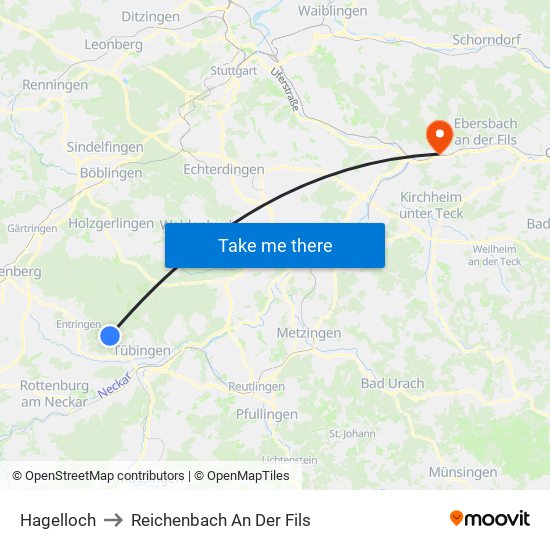 Hagelloch to Reichenbach An Der Fils map