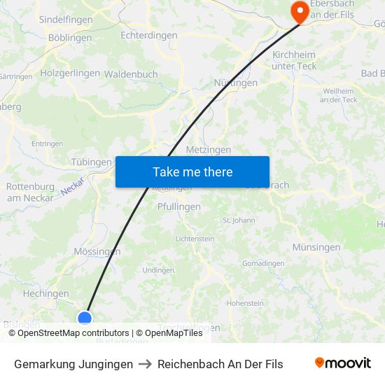 Gemarkung Jungingen to Reichenbach An Der Fils map