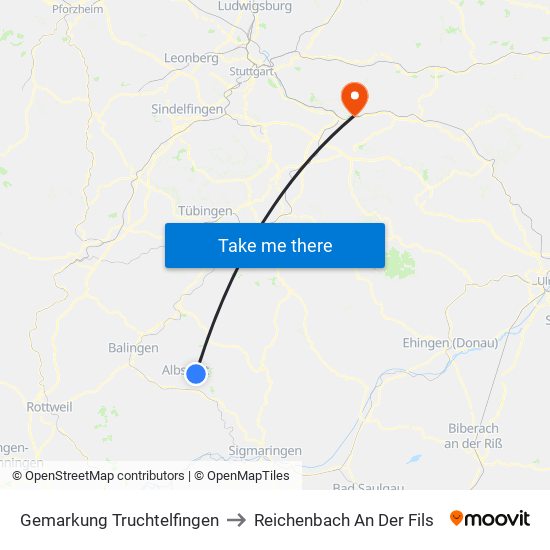 Gemarkung Truchtelfingen to Reichenbach An Der Fils map