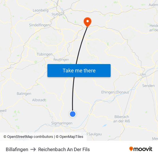 Billafingen to Reichenbach An Der Fils map