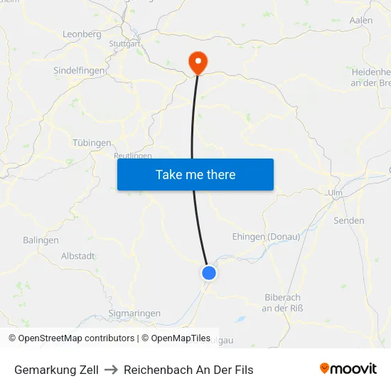 Gemarkung Zell to Reichenbach An Der Fils map
