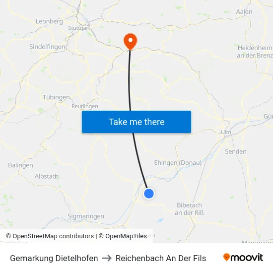 Gemarkung Dietelhofen to Reichenbach An Der Fils map
