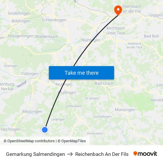 Gemarkung Salmendingen to Reichenbach An Der Fils map