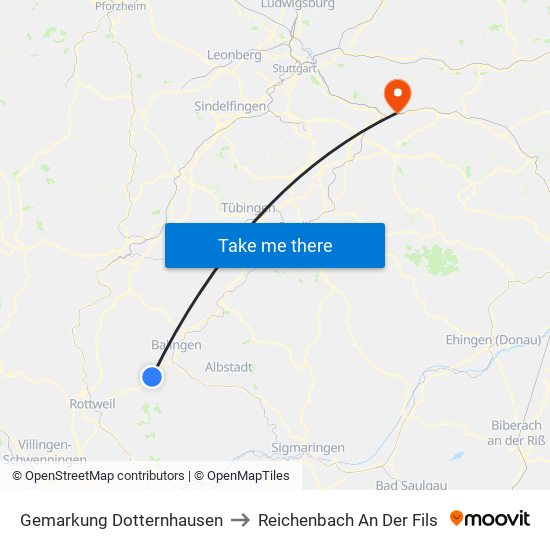 Gemarkung Dotternhausen to Reichenbach An Der Fils map