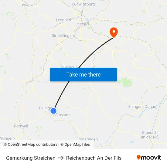 Gemarkung Streichen to Reichenbach An Der Fils map