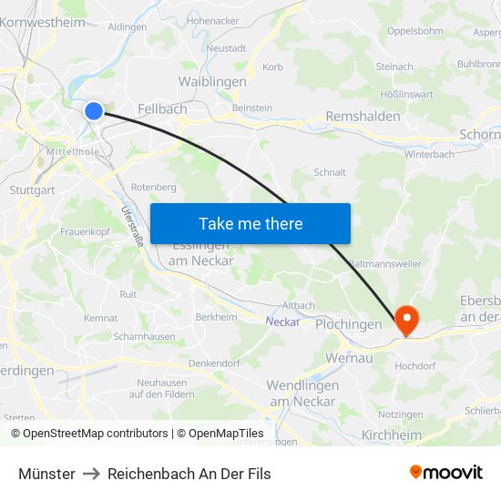 Münster to Reichenbach An Der Fils map