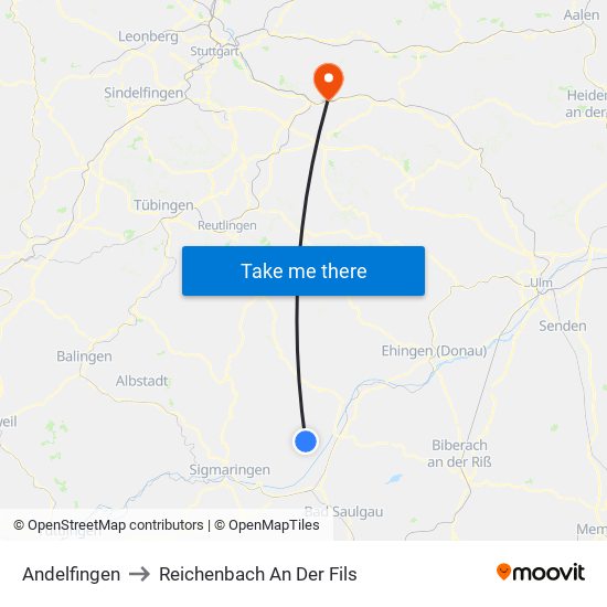 Andelfingen to Reichenbach An Der Fils map