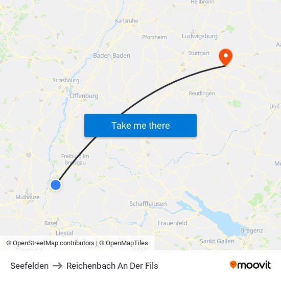 Seefelden to Reichenbach An Der Fils map