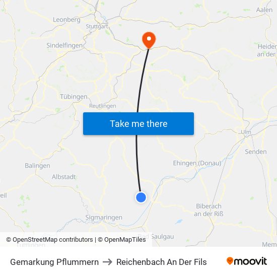 Gemarkung Pflummern to Reichenbach An Der Fils map