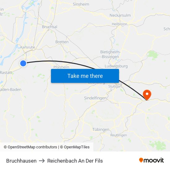 Bruchhausen to Reichenbach An Der Fils map