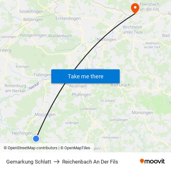 Gemarkung Schlatt to Reichenbach An Der Fils map