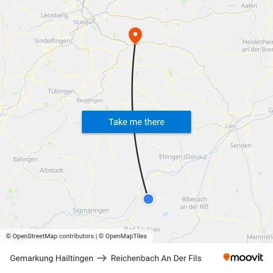 Gemarkung Hailtingen to Reichenbach An Der Fils map