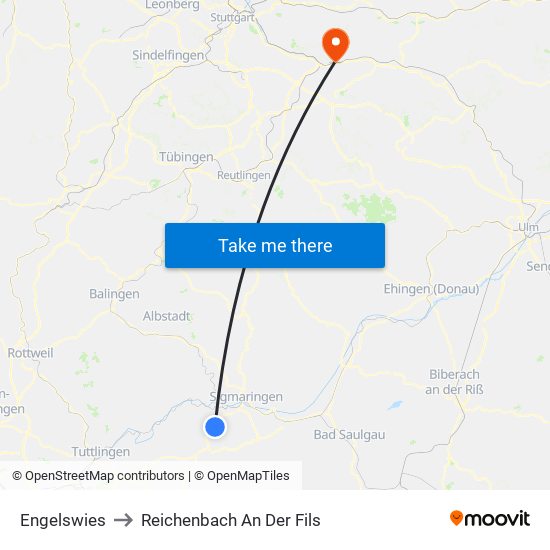 Engelswies to Reichenbach An Der Fils map