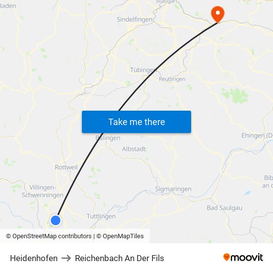 Heidenhofen to Reichenbach An Der Fils map