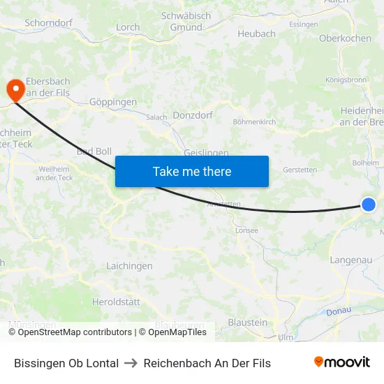 Bissingen Ob Lontal to Reichenbach An Der Fils map