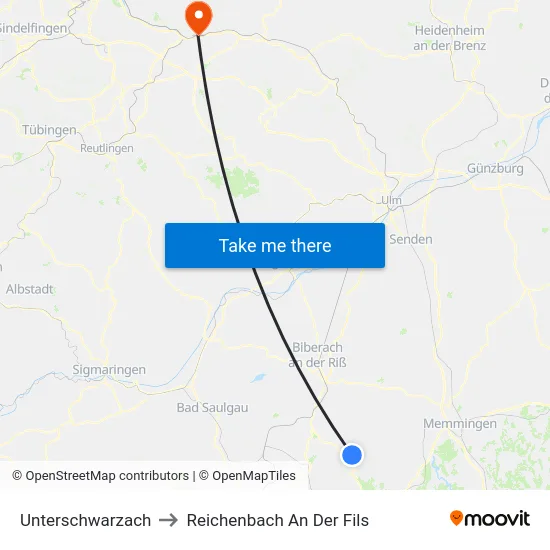 Unterschwarzach to Reichenbach An Der Fils map