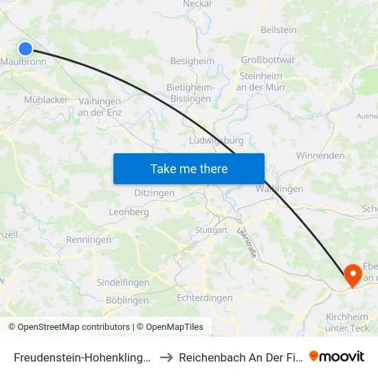 Freudenstein-Hohenklingen to Reichenbach An Der Fils map