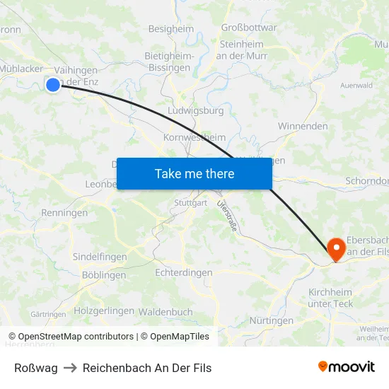 Roßwag to Reichenbach An Der Fils map