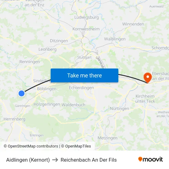 Aidlingen (Kernort) to Reichenbach An Der Fils map