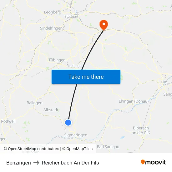Benzingen to Reichenbach An Der Fils map