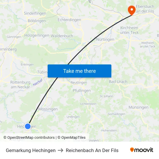 Gemarkung Hechingen to Reichenbach An Der Fils map