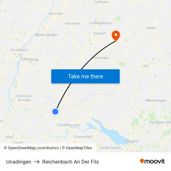 Unadingen to Reichenbach An Der Fils map