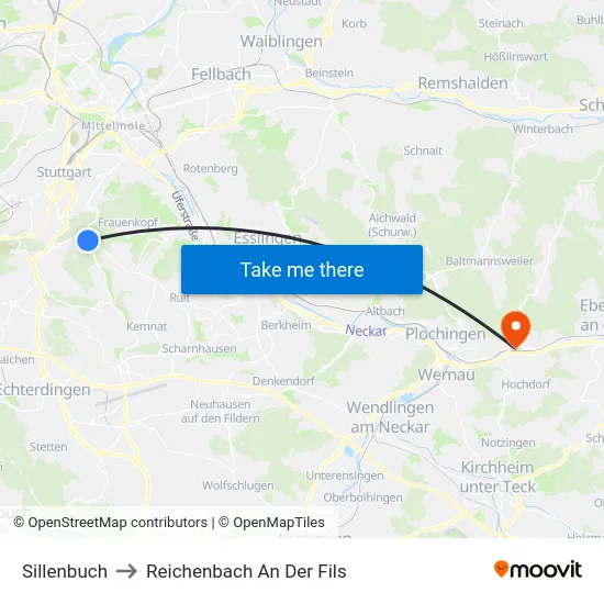 Sillenbuch to Reichenbach An Der Fils map