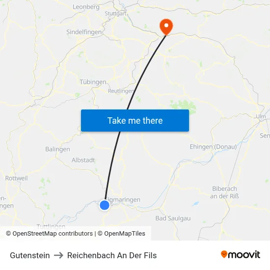 Gutenstein to Reichenbach An Der Fils map