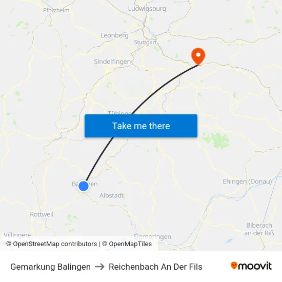 Gemarkung Balingen to Reichenbach An Der Fils map