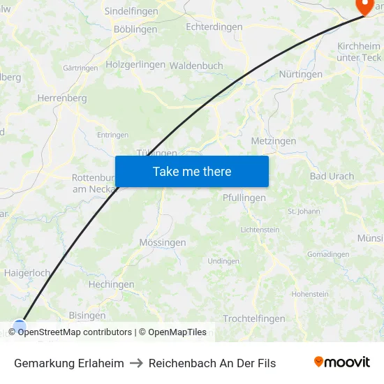 Gemarkung Erlaheim to Reichenbach An Der Fils map