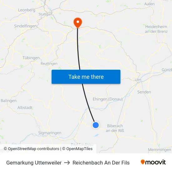 Gemarkung Uttenweiler to Reichenbach An Der Fils map