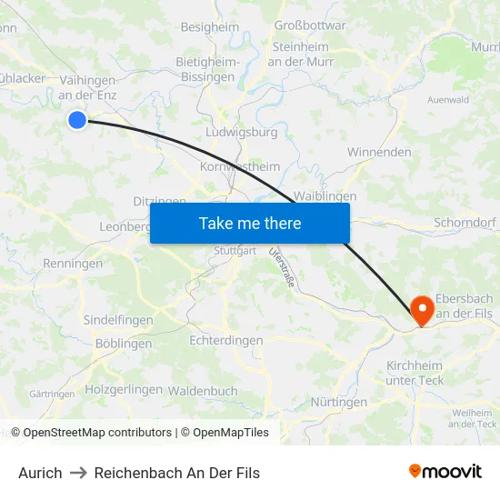 Aurich to Reichenbach An Der Fils map