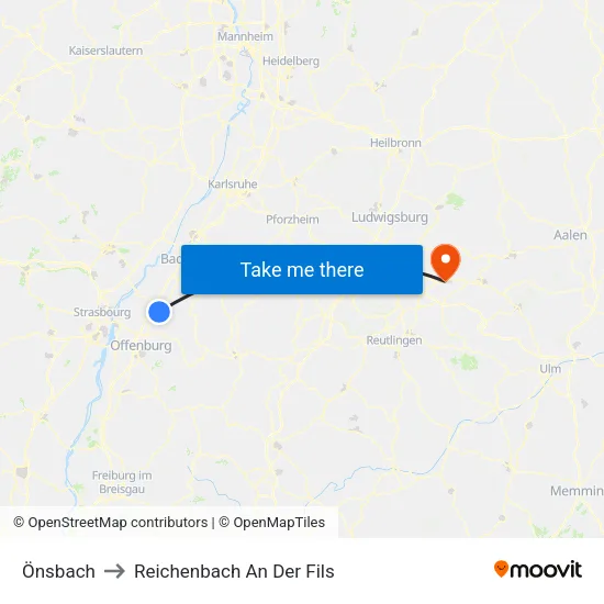 Önsbach to Reichenbach An Der Fils map