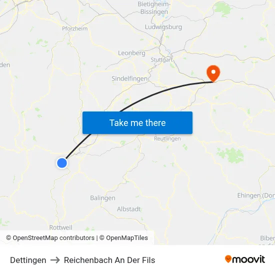 Dettingen to Reichenbach An Der Fils map