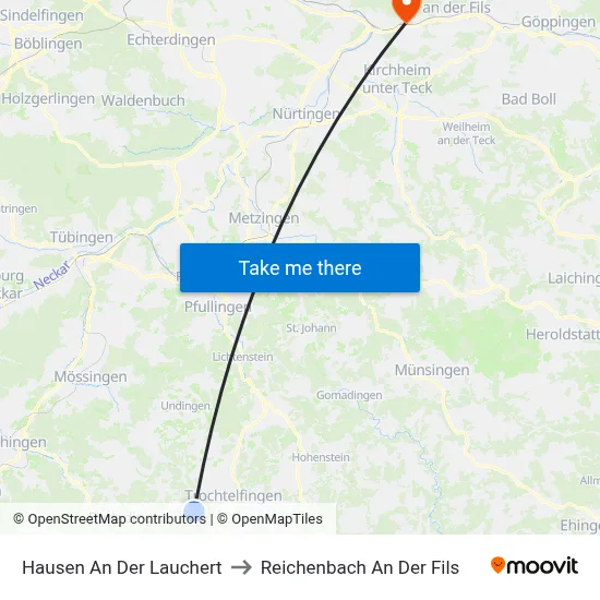 Hausen An Der Lauchert to Reichenbach An Der Fils map