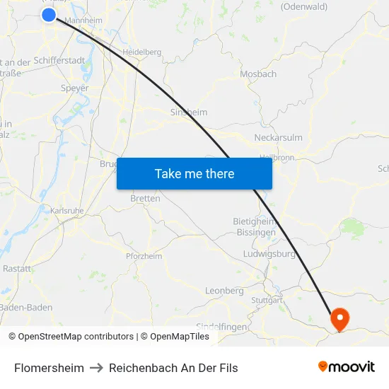 Flomersheim to Reichenbach An Der Fils map