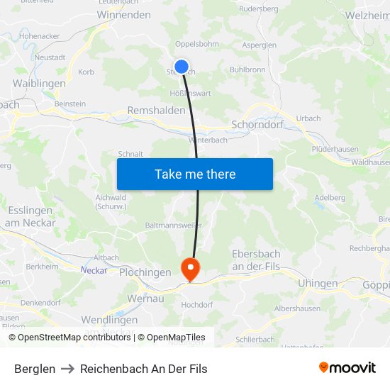 Berglen to Reichenbach An Der Fils map