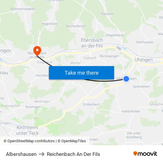 Albershausen to Reichenbach An Der Fils map