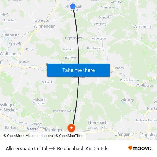 Allmersbach Im Tal to Reichenbach An Der Fils map