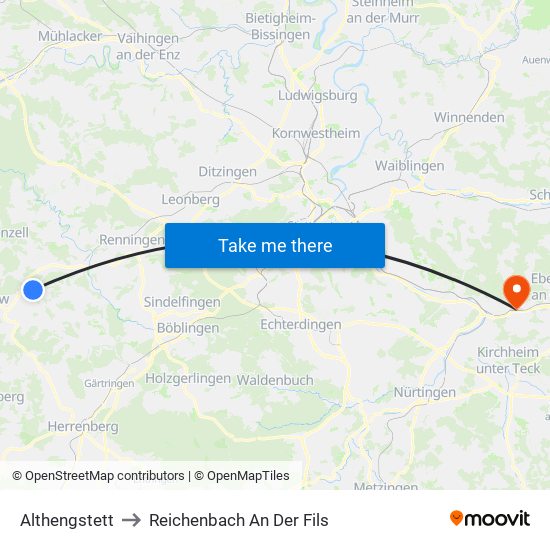 Althengstett to Reichenbach An Der Fils map