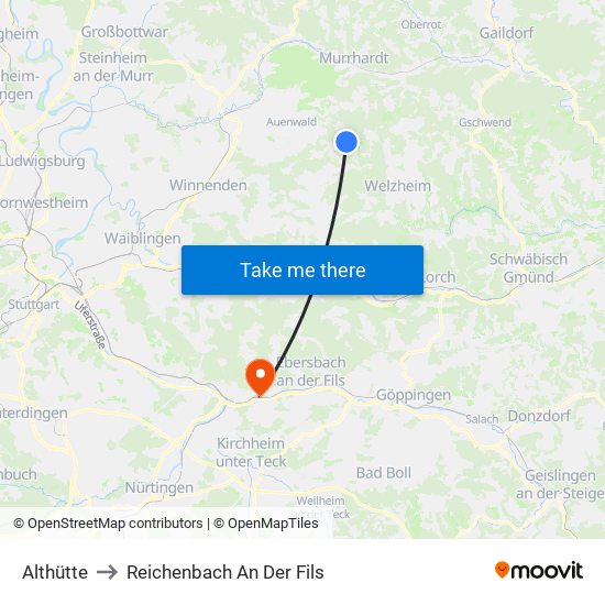 Althütte to Reichenbach An Der Fils map