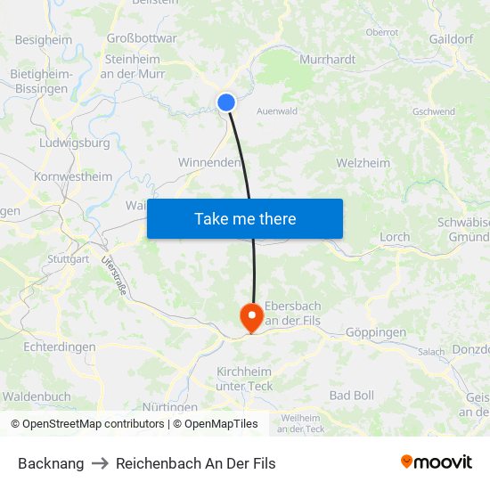 Backnang to Reichenbach An Der Fils map