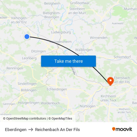 Eberdingen to Reichenbach An Der Fils map