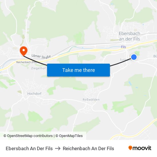 Ebersbach An Der Fils to Reichenbach An Der Fils map