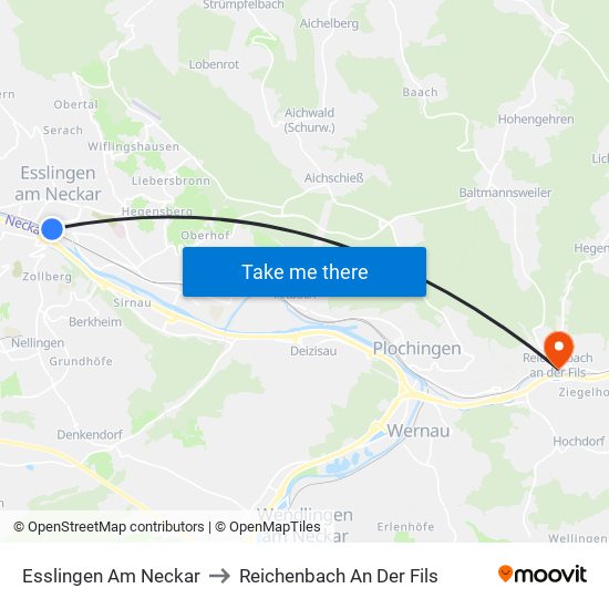 Esslingen Am Neckar to Reichenbach An Der Fils map